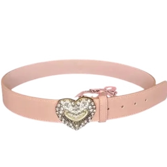 Juicy Couture Pink Faux Leather Belt Crystal Heart Buckle Coquette Cowgirl NWT - Picture 2 of 10